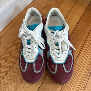 ALOHAS Maroon and White Suede Leather Sneakers